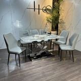 Bàn ăn inox tráng gương mặt đá Fiber2 (không gồm ghế)