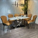 Bàn ăn inox tráng gương mặt đá Fiber2 (không gồm ghế)