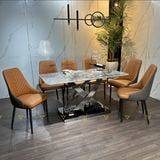 Bàn ăn inox tráng gương mặt đá Fiber2 (không gồm ghế)