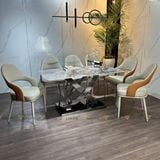 Bàn ăn inox tráng gương mặt đá Fiber2 (không gồm ghế)