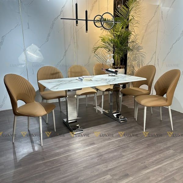 Bàn ăn inox tráng gương mặt đá Lumiere (không gồm ghế)