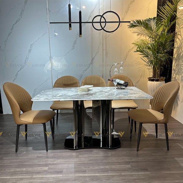 Bàn ăn inox tráng gương mặt đá Origami (không gồm ghế)