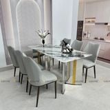 Bàn ăn inox tráng gương mặt đá Birkin (không gồm ghế)
