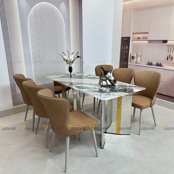 Bộ bàn ăn mặt đá Birkin + 6 ghế Inasia