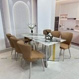 Bàn ăn inox tráng gương mặt đá Birkin (không gồm ghế)