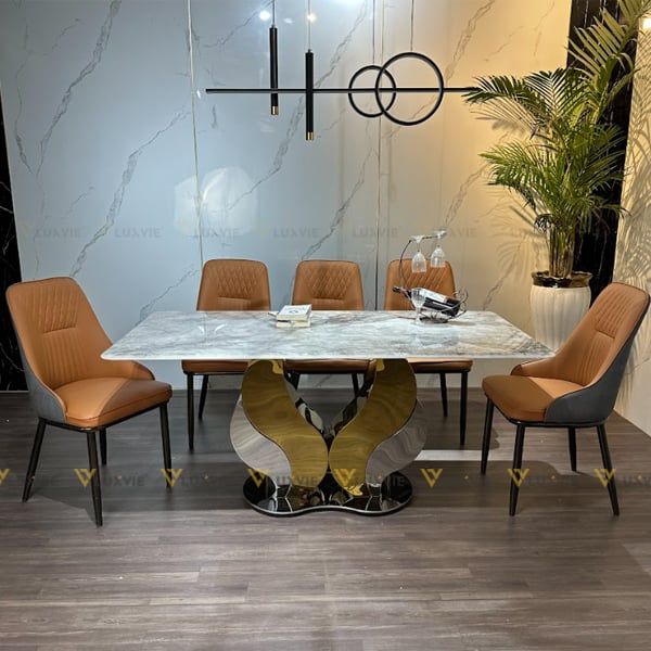 Bộ bàn ăn mặt đá Firefly + 6 ghế Nemo