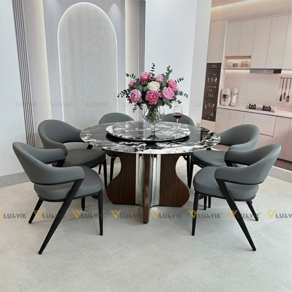 Bàn ăn tròn xoay 2 mặt đá Divine (không gồm ghế)