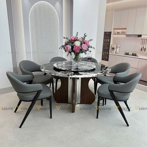 Bàn ăn tròn xoay 2 mặt đá Divine (không gồm ghế)