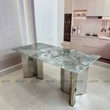 Bàn ăn inox tráng gương mặt đá Houssel (không gồm ghế)