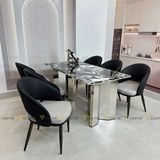 Bàn ăn inox tráng gương mặt đá Houssel (không gồm ghế)