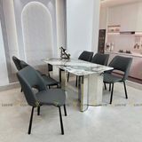 Bàn ăn inox tráng gương mặt đá Houssel (không gồm ghế)