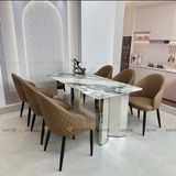 Bàn ăn inox tráng gương mặt đá Houssel (không gồm ghế)