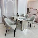 Bộ bàn ăn mặt đá Houssel và 6 ghế ăn bọc da Lisa