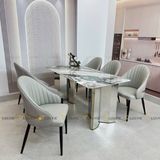 Bàn ăn inox tráng gương mặt đá Houssel (không gồm ghế)