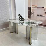 Bàn ăn inox tráng gương mặt đá Houssel (không gồm ghế)