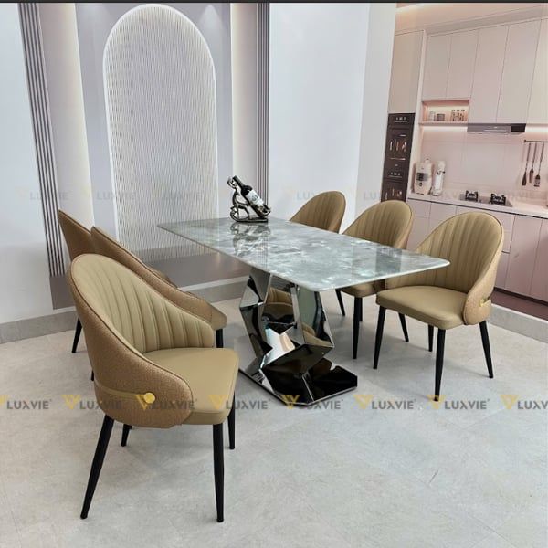 Bàn ăn inox tráng gương mặt đá Charmes (không gồm ghế)