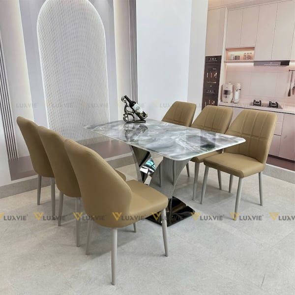 Bàn ăn inox tráng gương mặt đá Vancouver (không gồm ghế)