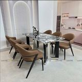 Bàn ăn inox tráng gương mặt đá Flumiese (không gồm ghế)