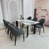 Bàn ăn inox tráng gương mặt đá Flumiese (không gồm ghế)