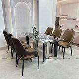 Bàn ăn inox tráng gương mặt đá Flumiese (không gồm ghế)