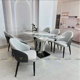 Bàn ăn inox tráng gương mặt đá Malisa (không gồm ghế)