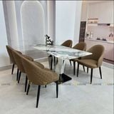 Bộ bàn ăn mặt đá Malisa và 6 ghế ăn bọc da Selila