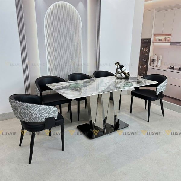 Bàn ăn inox tráng gương mặt đá Malisa (không gồm ghế)
