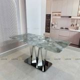 Bàn ăn inox tráng gương mặt đá Malisa (không gồm ghế)