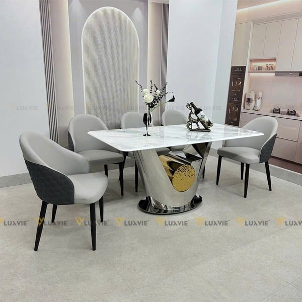 Bàn ăn inox tráng gương mặt đá Laertes (không gồm ghế)