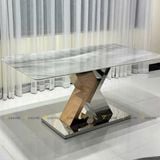 Bàn ăn inox tráng gương mặt đá Irene