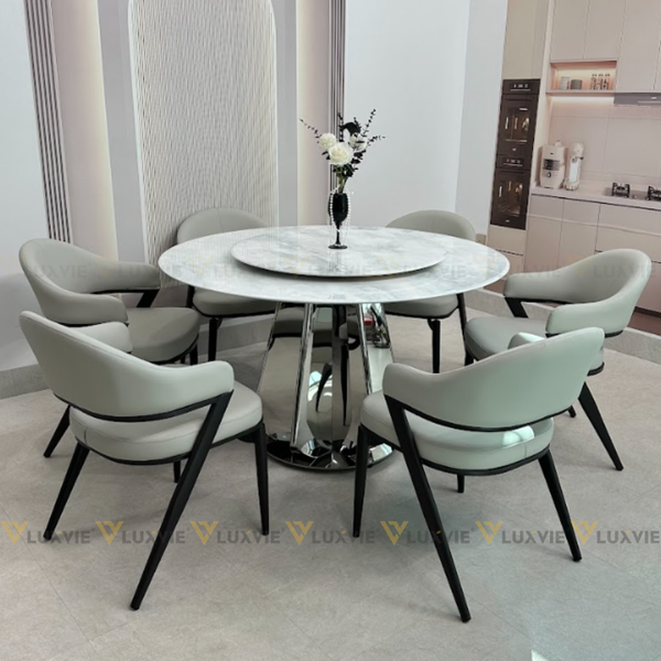 Bàn ăn tròn xoay 2 mặt đá Jeju (không gồm ghế)