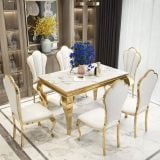 Bàn ăn inox mạ vàng mặt đá Felicia (không gồm ghế)