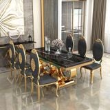 Bàn ăn inox mạ vàng mặt đá Mercedes (không gồm ghế)