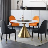 Bàn ăn mặt đá tròn thông minh chân inox mạ đồng  Bonny (không gồm ghế)