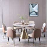 Bàn ăn mặt đá tròn thông minh chân inox mạ đồng  Bonny (không gồm ghế)