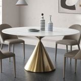 Bàn ăn mặt đá tròn thông minh chân inox mạ đồng  Bonny (không gồm ghế)