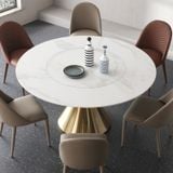 Bàn ăn mặt đá tròn thông minh chân inox mạ đồng  Bonny (không gồm ghế)