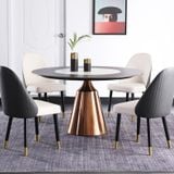 Bàn ăn mặt đá tròn thông minh chân inox mạ đồng Jacky (không gồm ghế)