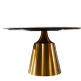 Bàn ăn mặt đá tròn thông minh chân inox mạ đồng Jacky (không gồm ghế)