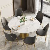 Bàn ăn mặt đá tròn thông minh chân inox mạ đồng Jacky (không gồm ghế)