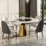 Bàn ăn mặt đá tròn thông minh chân inox mạ đồng Jacky (không gồm ghế)