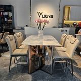 Bàn ăn inox tráng gương mặt đá Jewels (không gồm ghế)