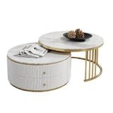 Bàn trà tròn mặt đá 2 ngăn kéo DPBC04