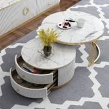 Bàn trà tròn mặt đá 2 ngăn kéo DPBC04