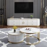 Bàn trà tròn mặt đá 2 ngăn kéo DPBC04