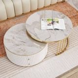 Bàn trà tròn mặt đá 2 ngăn kéo DPBC04