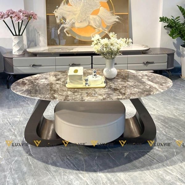 Bàn trà oval mặt đá Ovaltine