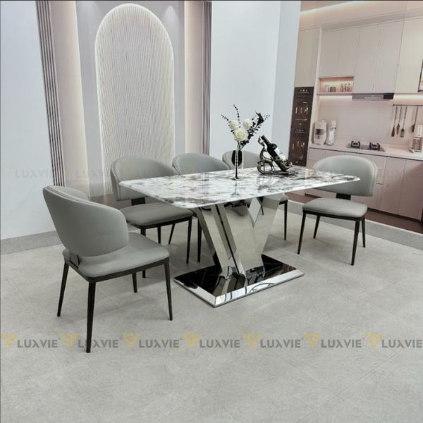 Bàn ăn inox tráng gương mặt đá Elpis (không gồm ghế)