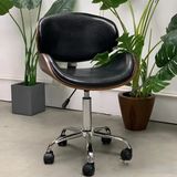 Ghế cafe da ốp gỗ chân bánh xe xoay HSCF033