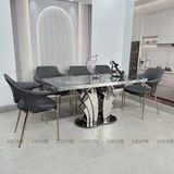 Bàn ăn inox tráng gương mặt đá Isidore (không gồm ghế)